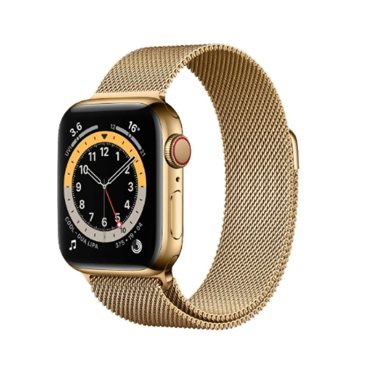 Lisslune | For Apple Watch Ultra 49mm&Watch Ultra 2 49mm / Series 9&8&7 45mm / SE 3&SE 2&6&SE&5&4 44mm / 3&2&1 42mm Mutual Milanese Stainless Steel Watch Band (Gold)