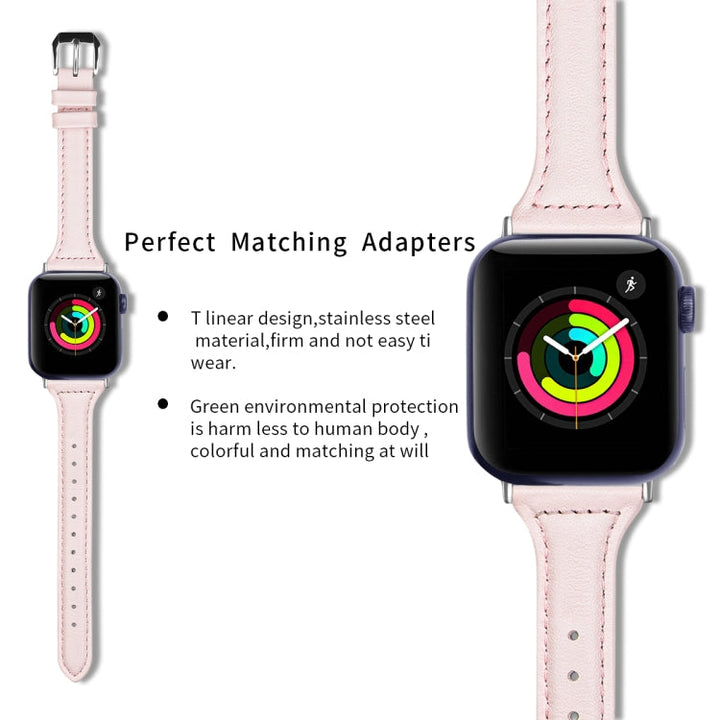 Lisslune | Leather Bracelet for Apple Watch Series 9&8&7 41mm / SE 3&SE 2&6&SE&5&4 40mm / 3&2&1 38mm (Sakura Pink)