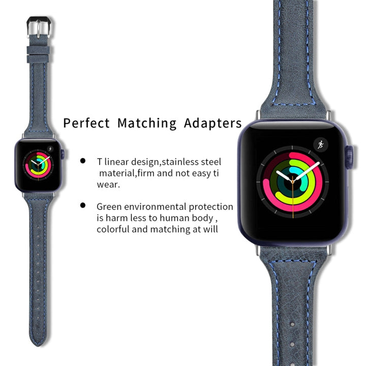 Lisslune | Leather Watch Band for Apple Watch Series 9&8&7 41mm / SE 3&SE 2&6&SE&5&4 40mm / 3&2&1 38mm (Cyanine Wax Leather)