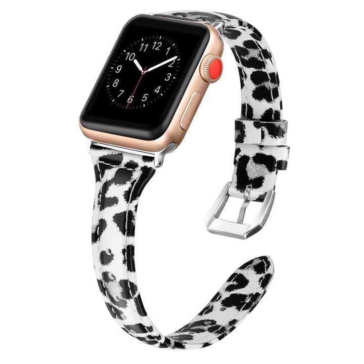 Lisslune | Leather Watch Band for Apple Watch Series 9&8&7 41mm / SE 3&SE 2&6&SE&5&4 40mm / 3&2&1 38mm (Gray Leopard Pattern)