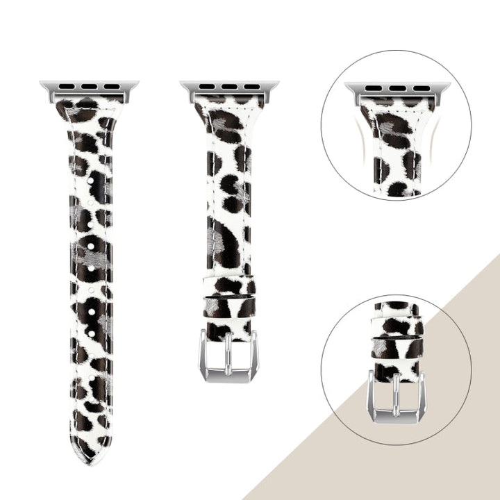 Lisslune | Leather Watch Band for Apple Watch Series 9&8&7 41mm / SE 3&SE 2&6&SE&5&4 40mm / 3&2&1 38mm (Gray Leopard Pattern)