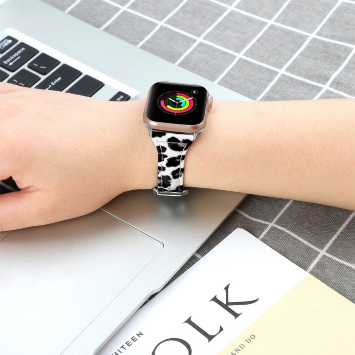 Lisslune | Leather Watch Band for Apple Watch Series 9&8&7 41mm / SE 3&SE 2&6&SE&5&4 40mm / 3&2&1 38mm (Gray Leopard Pattern)