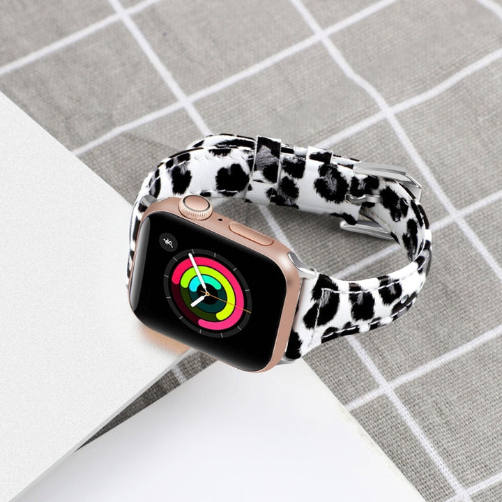 Lisslune | Leather Watch Band for Apple Watch Series 9&8&7 41mm / SE 3&SE 2&6&SE&5&4 40mm / 3&2&1 38mm (Gray Leopard Pattern)