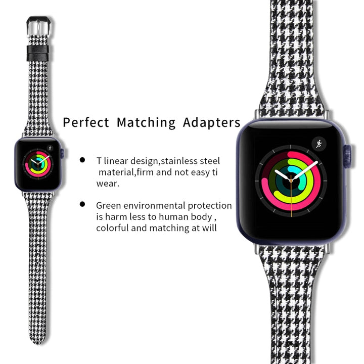 Lisslune | Leather Bracelet for Apple Watch Series 9&8&7 41mm / SE 3&SE 2&6&SE&5&4 40mm / 3&2&1 38mm (Houndstooth)
