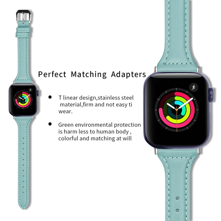 Lisslune | Leather Watch Band for Apple Watch Series 9&8&7 41mm / SE 3&SE 2&6&SE&5&4 40mm / 3&2&1 38mm (Sky Blue)