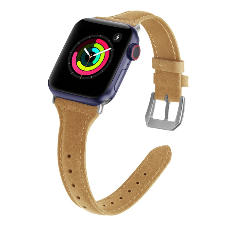 Lisslune | Leather Watch Band for Apple Watch Series 9&8&7 41mm / SE 3&SE 2&6&SE&5&4 40mm / 3&2&1 38mm (Light Brown Wax Leather)