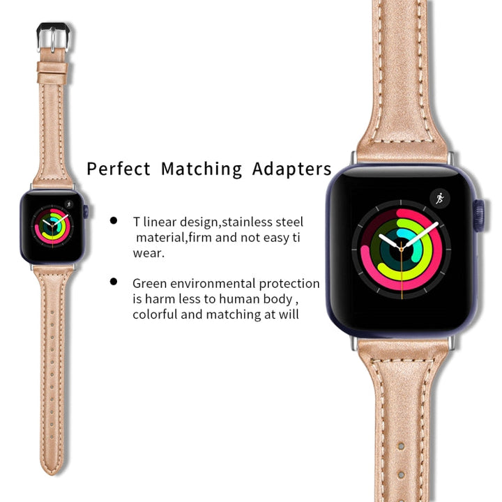Lisslune | Leather Watch Strap for Apple Watch Ultra 49mm & Watch Ultra 2 49mm / Series 9 & 8 & 7 45mm / SE 3 & SE 2 & 6 & SE & 5 & 4 44mm / 3 & 2 & 1 42mm (Rose Gold)
