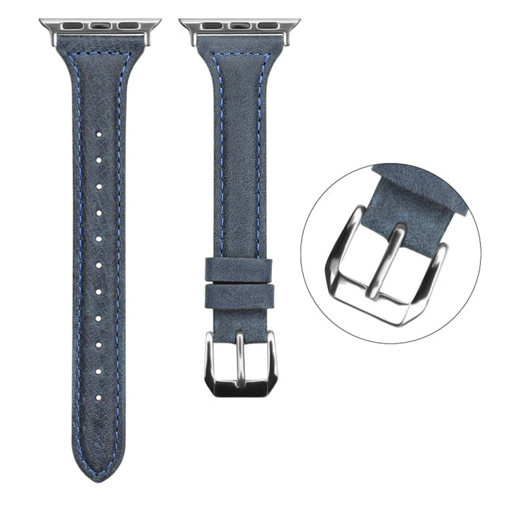 Lisslune | Leather Strap for Apple Watch Ultra 49mm and Watch Ultra 2 49mm / Series 9 and 8 and 7 45mm / SE 3 and SE 2 and 6 and SE and 5 and 4 44mm / 3 and 2 and 1 42mm (Cyanin Wax Leather)