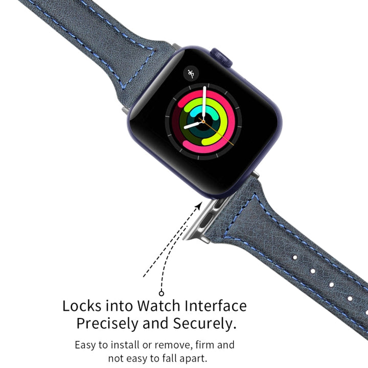 Lisslune | Leather Strap for Apple Watch Ultra 49mm and Watch Ultra 2 49mm / Series 9 and 8 and 7 45mm / SE 3 and SE 2 and 6 and SE and 5 and 4 44mm / 3 and 2 and 1 42mm (Cyanin Wax Leather)