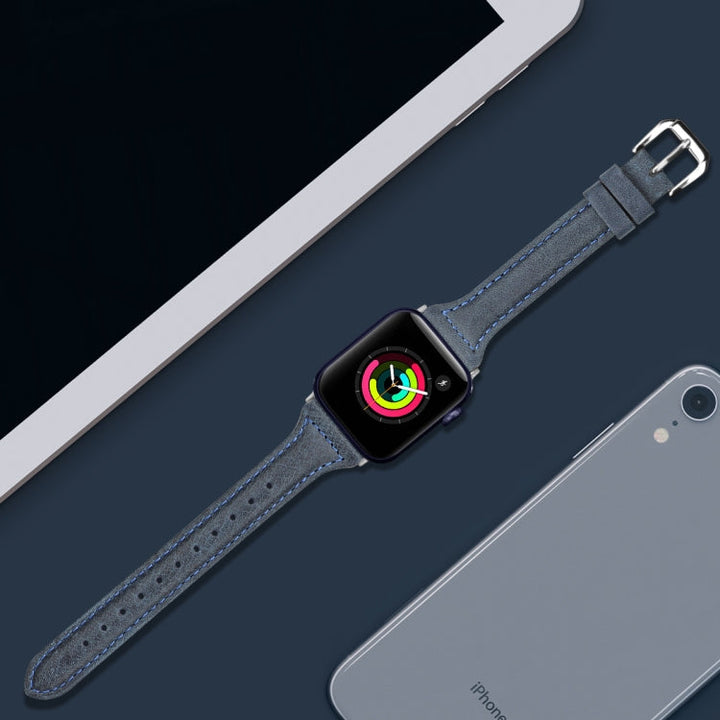 Lisslune | Leather Strap for Apple Watch Ultra 49mm and Watch Ultra 2 49mm / Series 9 and 8 and 7 45mm / SE 3 and SE 2 and 6 and SE and 5 and 4 44mm / 3 and 2 and 1 42mm (Cyanin Wax Leather)