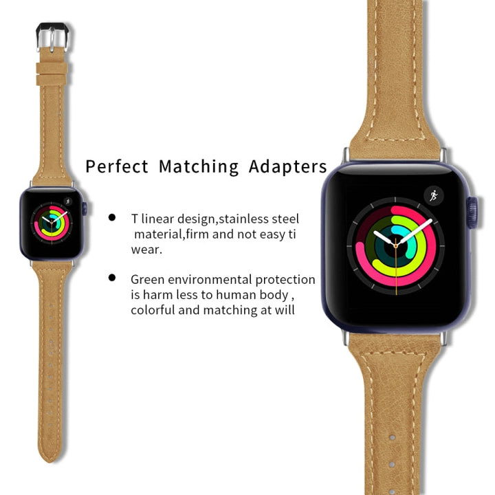 Lisslune | Leather Watch Strap for Apple Watch Ultra 49mm & Watch Ultra 2 49mm / Series 9 & 8 & 7 45mm / SE 3 & SE 2 & 6 & SE & 5 & 4 44mm / 3 & 2 & 1 42mm (Light Brown Waxed Leather)