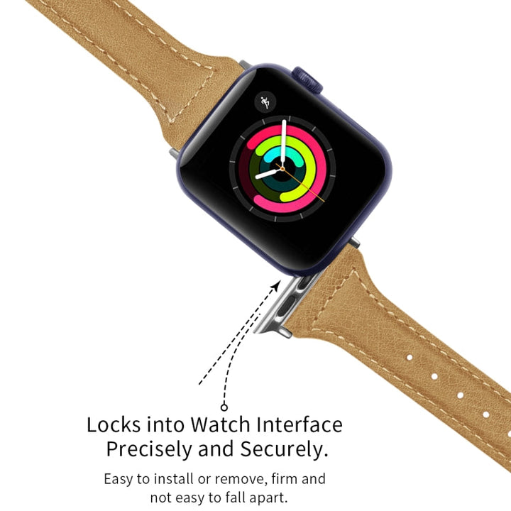 Lisslune | Leather Watch Strap for Apple Watch Ultra 49mm & Watch Ultra 2 49mm / Series 9 & 8 & 7 45mm / SE 3 & SE 2 & 6 & SE & 5 & 4 44mm / 3 & 2 & 1 42mm (Light Brown Waxed Leather)