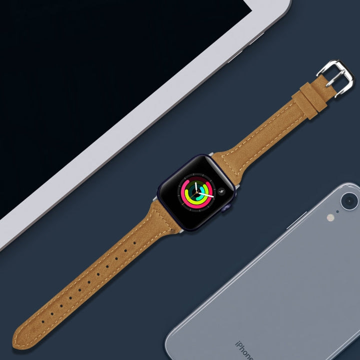 Lisslune | Leather Watch Strap for Apple Watch Ultra 49mm & Watch Ultra 2 49mm / Series 9 & 8 & 7 45mm / SE 3 & SE 2 & 6 & SE & 5 & 4 44mm / 3 & 2 & 1 42mm (Light Brown Waxed Leather)