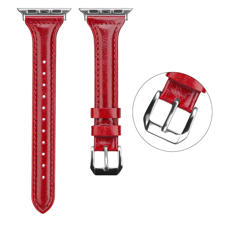 Lisslune | Leather Bracelet for Apple Watch Ultra 49mm & Watch Ultra 2 49mm / Series 9 & 8 & 7 45mm / SE 3 & SE 2 & 6 & SE & 5 & 4 44mm / 3 & 2 & 1 42mm (Tree Cream Red)