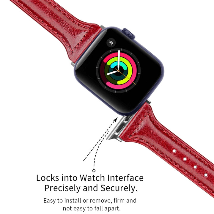 Lisslune | Leather Bracelet for Apple Watch Ultra 49mm & Watch Ultra 2 49mm / Series 9 & 8 & 7 45mm / SE 3 & SE 2 & 6 & SE & 5 & 4 44mm / 3 & 2 & 1 42mm (Tree Cream Red)