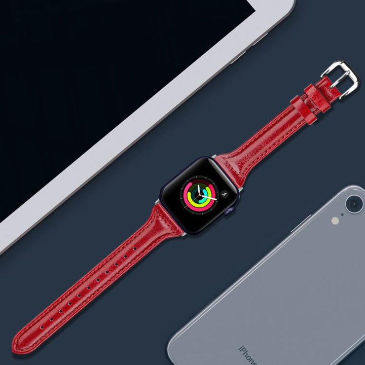 Lisslune | Leather Bracelet for Apple Watch Ultra 49mm & Watch Ultra 2 49mm / Series 9 & 8 & 7 45mm / SE 3 & SE 2 & 6 & SE & 5 & 4 44mm / 3 & 2 & 1 42mm (Tree Cream Red)