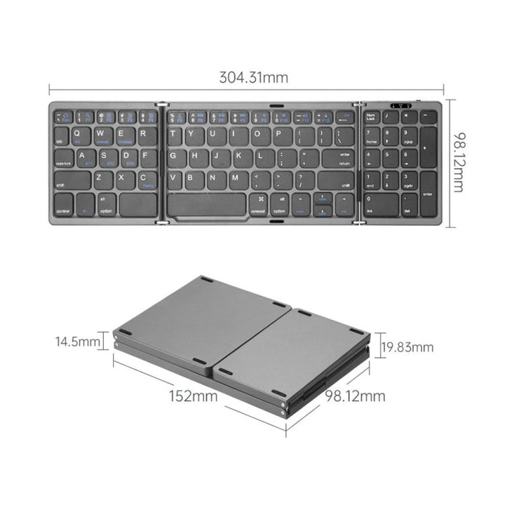 Lisslune | B089 Bluetooth foldable keyboard with numeric keypad (Gray)