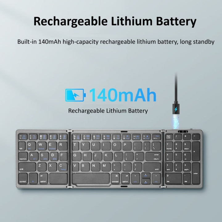 Lisslune | B089 Bluetooth folding keyboard with numeric keypad (Black)