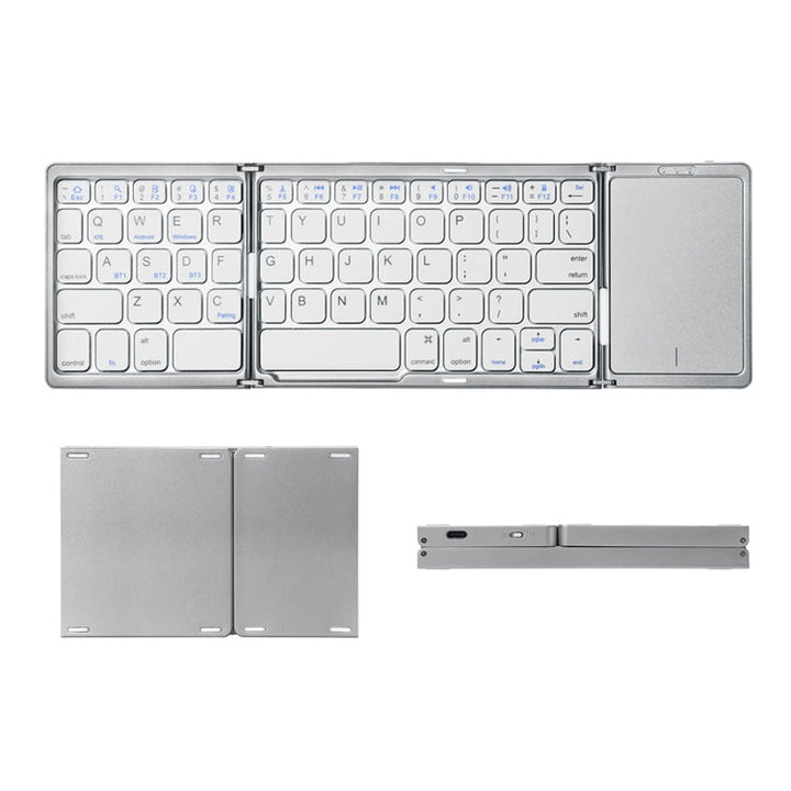 Lisslune | B089T Foldable Bluetooth Keyboard rechargeable with Touchpad (Silver)
