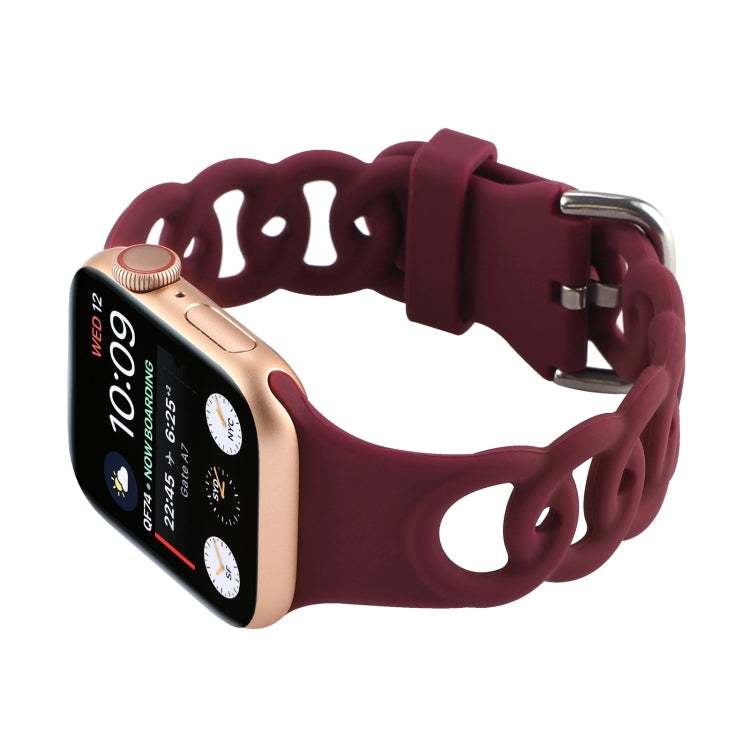 Lisslune | Hollow Silicone Watch Band for Apple Watch Series 9&8&7 41mm / SE 3&SE 2&6&SE&5&4 40mm / 3&2&1 38mm (Burgundy)