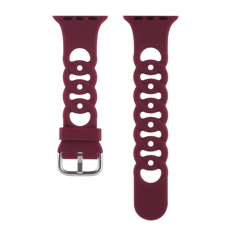 Lisslune | Hollow Silicone Watch Band for Apple Watch Series 9&8&7 41mm / SE 3&SE 2&6&SE&5&4 40mm / 3&2&1 38mm (Burgundy)