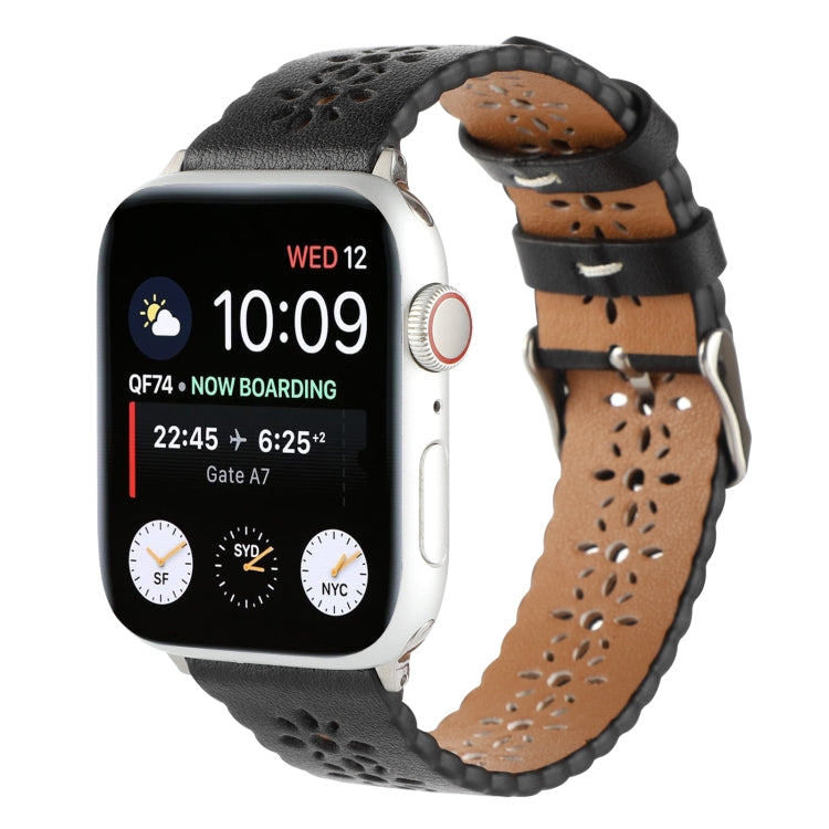 Lisslune | Hollow Leather Watch Band For Apple Watch Series 9&8&7 41mm / SE 3&SE 2&6&SE&5&4 40mm / 3&2&1 38mm (Black)