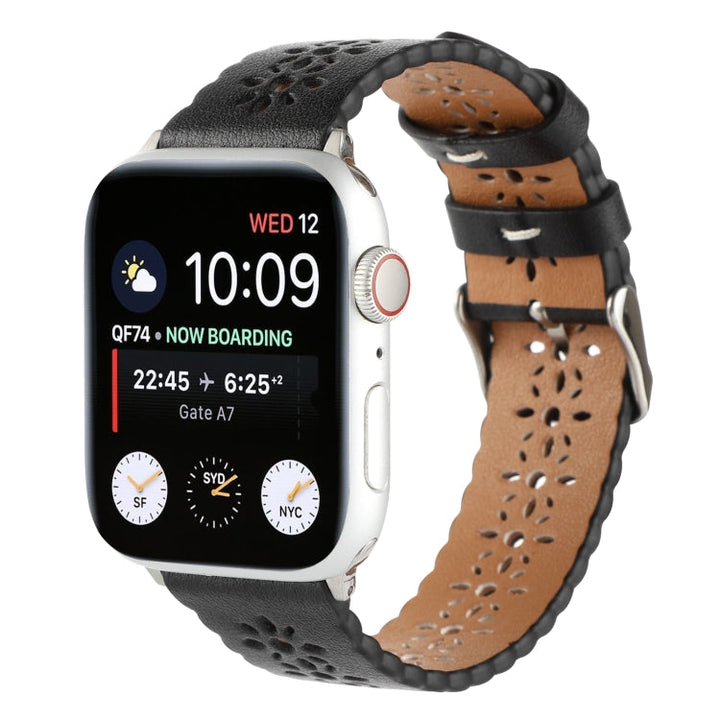 Lisslune | Hollow Leather Watch Band For Apple Watch Series 9&8&7 41mm / SE 3&SE 2&6&SE&5&4 40mm / 3&2&1 38mm (Black)
