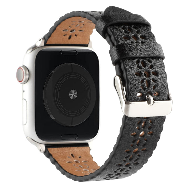 Lisslune | Hollow Leather Watch Band For Apple Watch Series 9&8&7 41mm / SE 3&SE 2&6&SE&5&4 40mm / 3&2&1 38mm (Black)