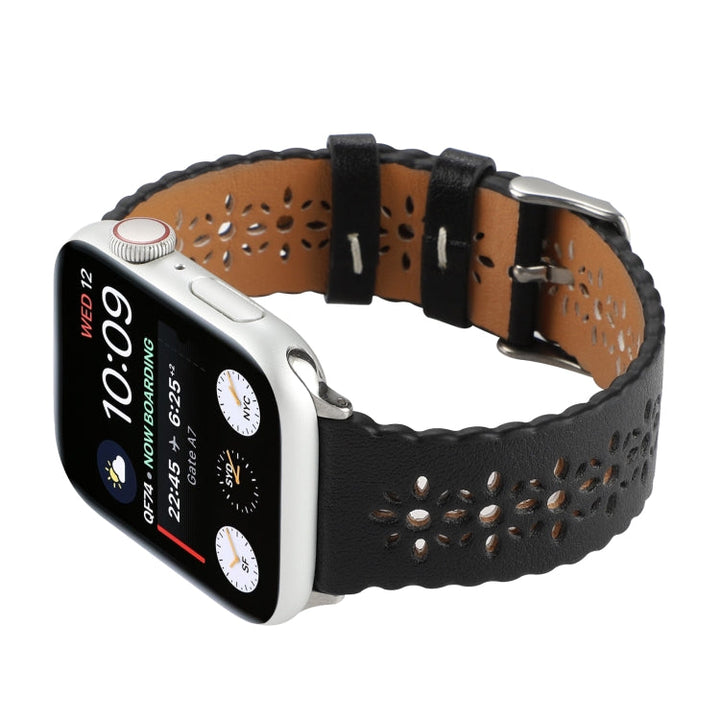 Lisslune | Hollow Leather Watch Band For Apple Watch Series 9&8&7 41mm / SE 3&SE 2&6&SE&5&4 40mm / 3&2&1 38mm (Black)