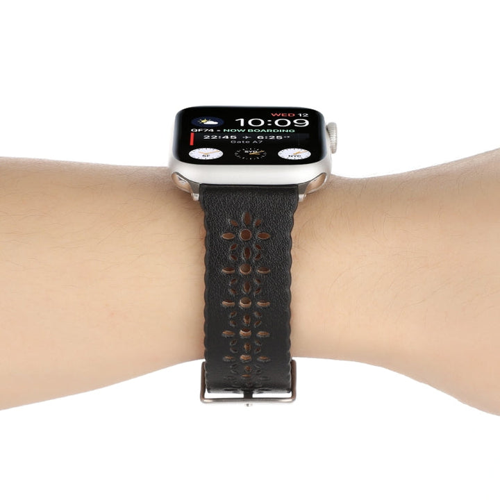 Lisslune | Hollow Leather Watch Band For Apple Watch Series 9&8&7 41mm / SE 3&SE 2&6&SE&5&4 40mm / 3&2&1 38mm (Black)