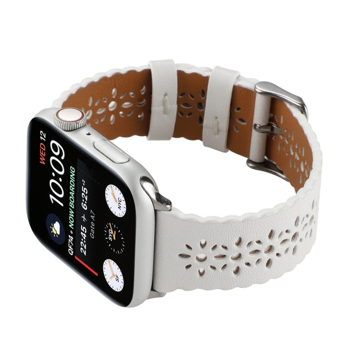 Lisslune | Hollow Leather Bracelet For Apple Watch Series 9&8&7 41mm / SE 3&SE 2&6&SE&5&4 40mm / 3&2&1 38mm(White)