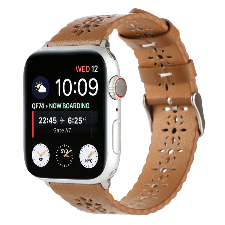 Lisslune | Hollow leather bracelet for Apple Watch Series 9&8&7 41mm / SE 3&SE 2&6&SE&5&4 40mm / 3&2&1 38mm (Brown)