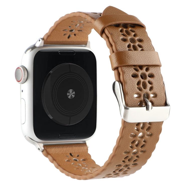 Lisslune | Hollow leather bracelet for Apple Watch Series 9&8&7 41mm / SE 3&SE 2&6&SE&5&4 40mm / 3&2&1 38mm (Brown)