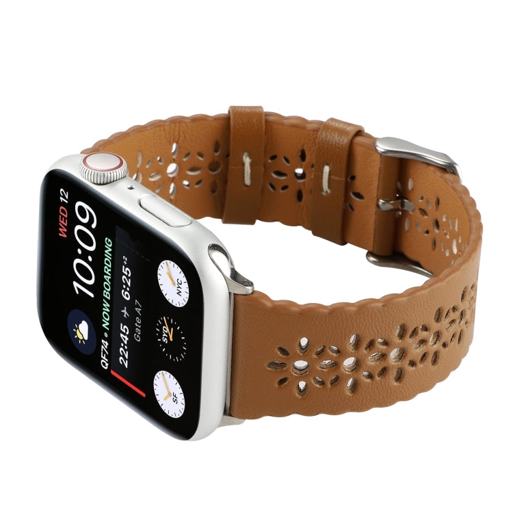Lisslune | Hollow leather bracelet for Apple Watch Series 9&8&7 41mm / SE 3&SE 2&6&SE&5&4 40mm / 3&2&1 38mm (Brown)