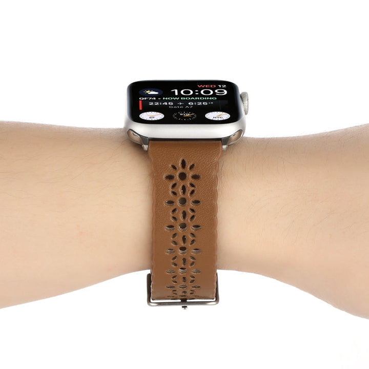 Lisslune | Hollow leather bracelet for Apple Watch Series 9&8&7 41mm / SE 3&SE 2&6&SE&5&4 40mm / 3&2&1 38mm (Brown)