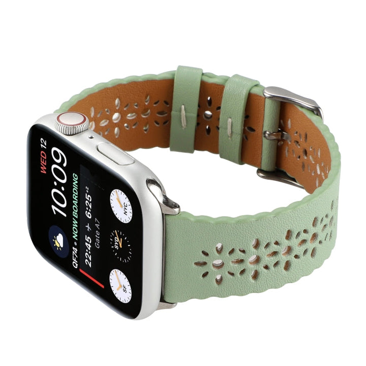 Lisslune | Hollow Leather Watch Strap for Apple Watch Series 9&8&7 41mm / SE 3&SE 2&6&SE&5&4 40mm / 3&2&1 38mm (Green)