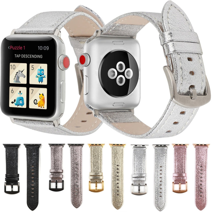 Lisslune | Glitter Leather Watch Band for Apple Watch Ultra 49mm & Watch Ultra 2 49mm / Series 9 & 8 & 7 45mm / SE 3 & SE 2 & 6 & SE & 5 & 4 44mm / 3 & 2 & 1 42mm (Gray)