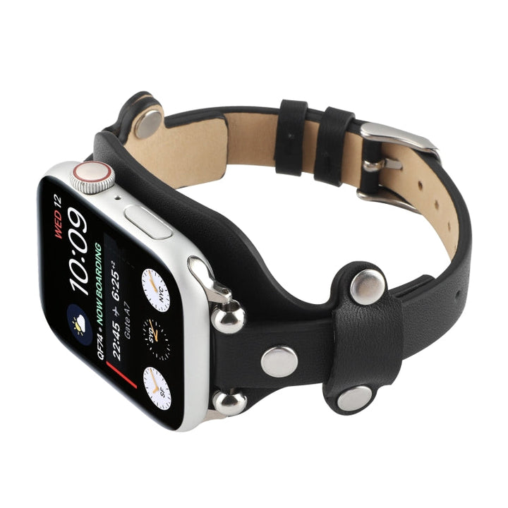 Lisslune | Leather Bracelet Watch Band For Apple Watch Series 9&8&7 41mm / SE 3&SE 2&6&SE&5&4 40mm / 3&2&1 38mm (Black)
