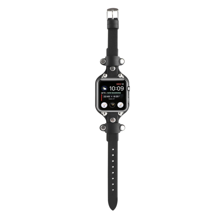 Lisslune | Leather Bracelet Watch Band For Apple Watch Series 9&8&7 41mm / SE 3&SE 2&6&SE&5&4 40mm / 3&2&1 38mm (Black)