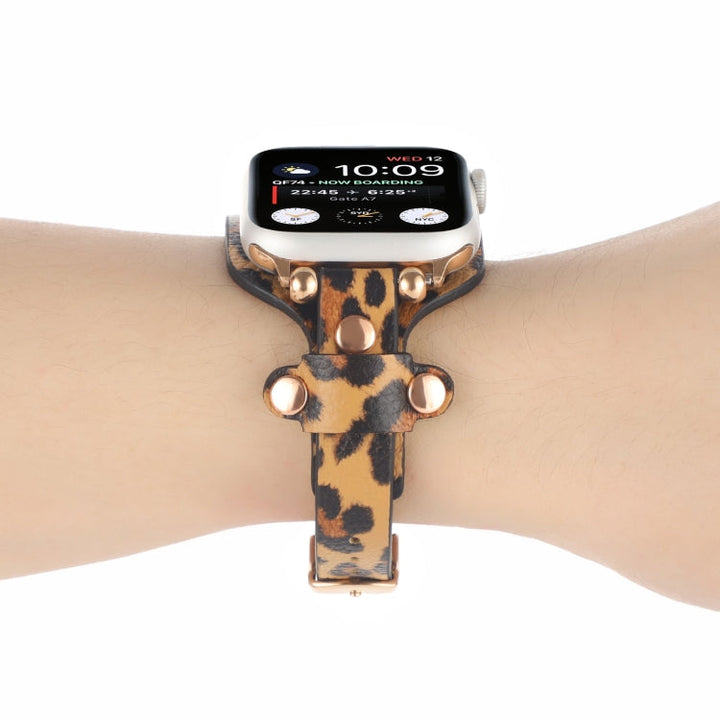 Lisslune | Bracelet Leather Watch Band for Apple Watch Series 9&8&7 41mm / SE 3&SE 2&6&SE&5&4 40mm / 3&2&1 38mm (Leopard Print)