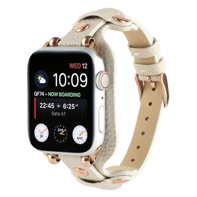 Lisslune | Leather Bracelet Watch Band for Apple Watch Series 9&8&7 41mm / SE 3&SE 2&6&SE&5&4 40mm / 3&2&1 38mm (Beige)