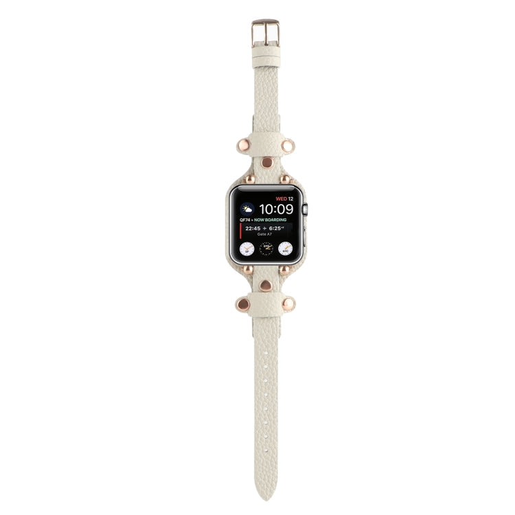 Lisslune | Leather Bracelet Watch Band for Apple Watch Series 9&8&7 41mm / SE 3&SE 2&6&SE&5&4 40mm / 3&2&1 38mm (Beige)
