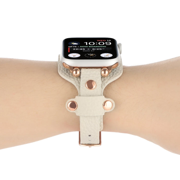 Lisslune | Leather Bracelet Watch Band for Apple Watch Series 9&8&7 41mm / SE 3&SE 2&6&SE&5&4 40mm / 3&2&1 38mm (Beige)