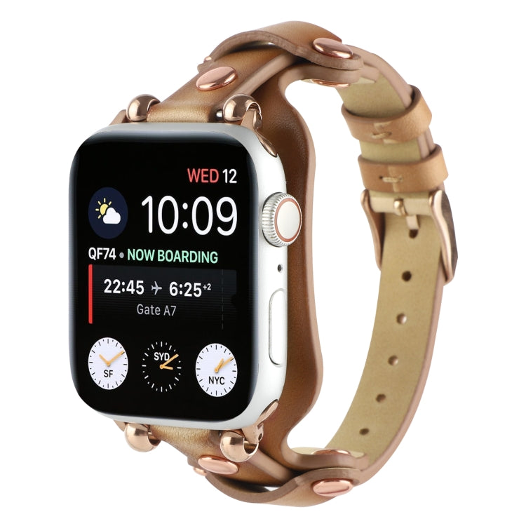 Lisslune | Bracelet Leather Watch Band for Apple Watch Series 9&8&7 41mm / SE 3&SE 2&6&SE&5&4 40mm / 3&2&1 38mm (Light Brown)
