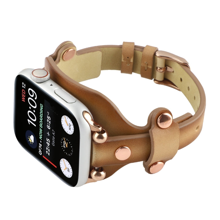 Lisslune | Bracelet Leather Watch Band for Apple Watch Series 9&8&7 41mm / SE 3&SE 2&6&SE&5&4 40mm / 3&2&1 38mm (Light Brown)