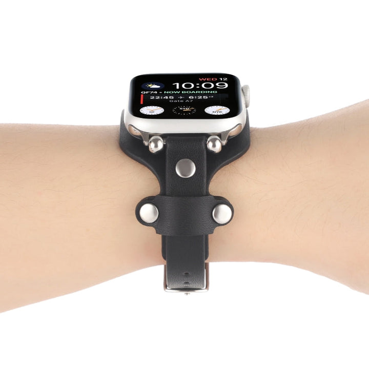 Lisslune | Bracelet Leather Watch Band for Apple Watch Ultra 49mm & Watch Ultra 2 49mm / Series 9 & 8 & 7 45mm / SE 3 & SE 2 & 6 & SE & 5 & 4 44mm / 3 & 2 & 1 42mm (Black)