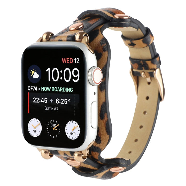 Lisslune | Leather Bracelet Watch Band for Apple Watch Ultra 49mm & Watch Ultra 2 49mm / Series 9 & 8 & 7 45mm / SE 3 & SE 2 & 6 & SE & 5 & 4 44mm / 3 & 2 & 1 42mm (Leopard Print)