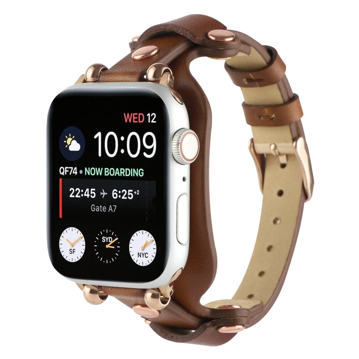 Lisslune | Leather Bracelet Watch Band for Apple Watch Ultra 49mm & Watch Ultra 2 49mm / Series 9 & 8 & 7 45mm / SE 3 & SE 2 & 6 & SE & 5 & 4 44mm / 3 & 2 & 1 42mm (Dark Brown)
