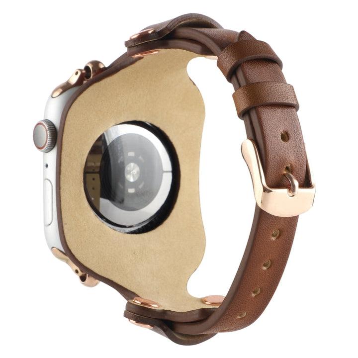 Lisslune | Leather Bracelet Watch Band for Apple Watch Ultra 49mm & Watch Ultra 2 49mm / Series 9 & 8 & 7 45mm / SE 3 & SE 2 & 6 & SE & 5 & 4 44mm / 3 & 2 & 1 42mm (Dark Brown)
