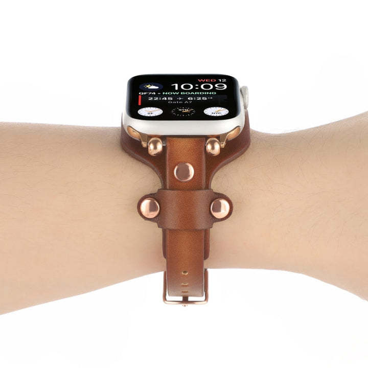 Lisslune | Leather Bracelet Watch Band for Apple Watch Ultra 49mm & Watch Ultra 2 49mm / Series 9 & 8 & 7 45mm / SE 3 & SE 2 & 6 & SE & 5 & 4 44mm / 3 & 2 & 1 42mm (Dark Brown)